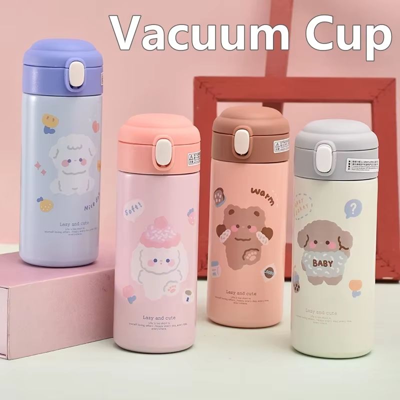 380ML Thermos Vacuum Flask Cute Cartoon 304 Stainless Steel Thermal Water Bottle Insulated Straw Cups Tumbler Drinkware