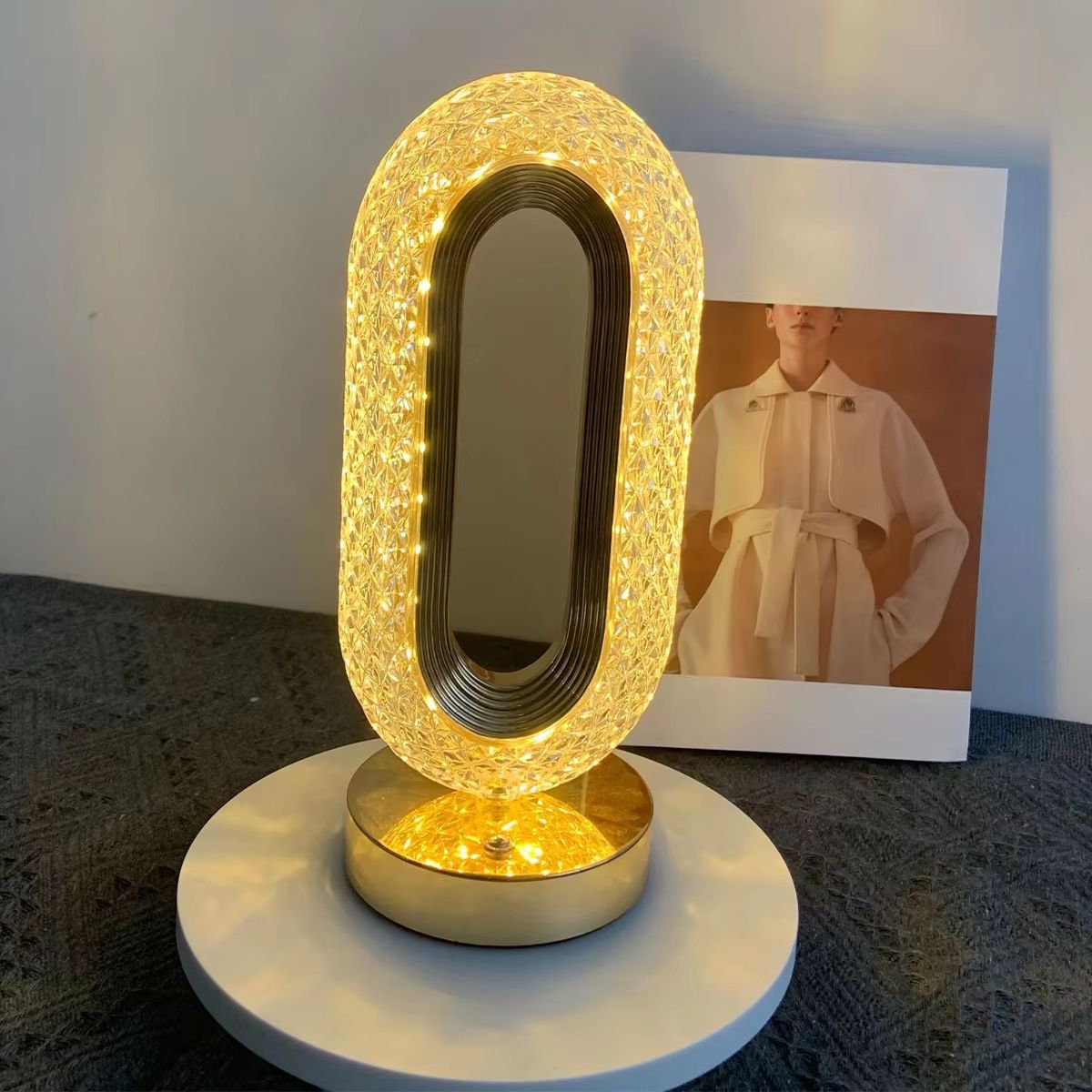 Crystal Oval Table Lamp Snowy Night Street Light DIY Led Simulation Handmade Night-Light Small Decorative Lights Convenient-Lamp