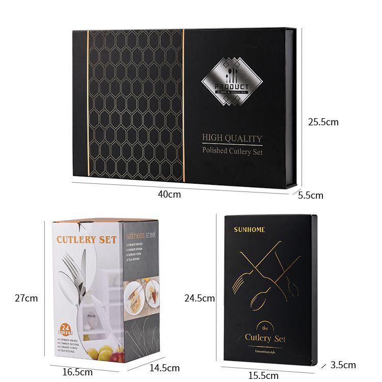 24pcs Tableware Set Gift Box Stainless Steel Western Steak Knife Fork Spoon Tableware Kitchen Tool Set For Household Commercial