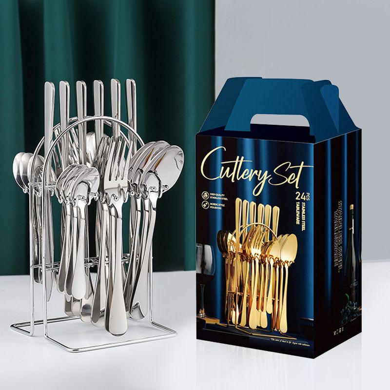 24pcs Tableware Set Gift Box Stainless Steel Western Steak Knife Fork Spoon Tableware Kitchen Tool Set For Household Commercial
