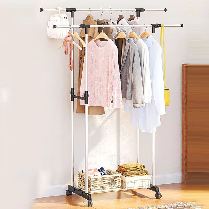 Balcony Simple Telescopic Clothes Drying Rack Outdoor Movable Multifunctional Clothes and Hat Rack