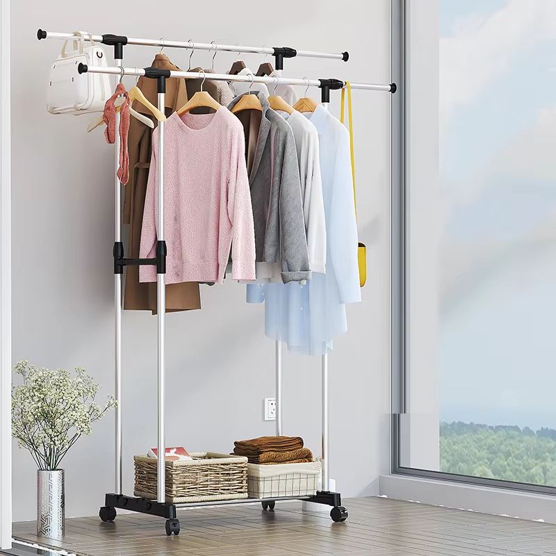 Balcony Simple Telescopic Clothes Drying Rack Outdoor Movable Multifunctional Clothes and Hat Rack