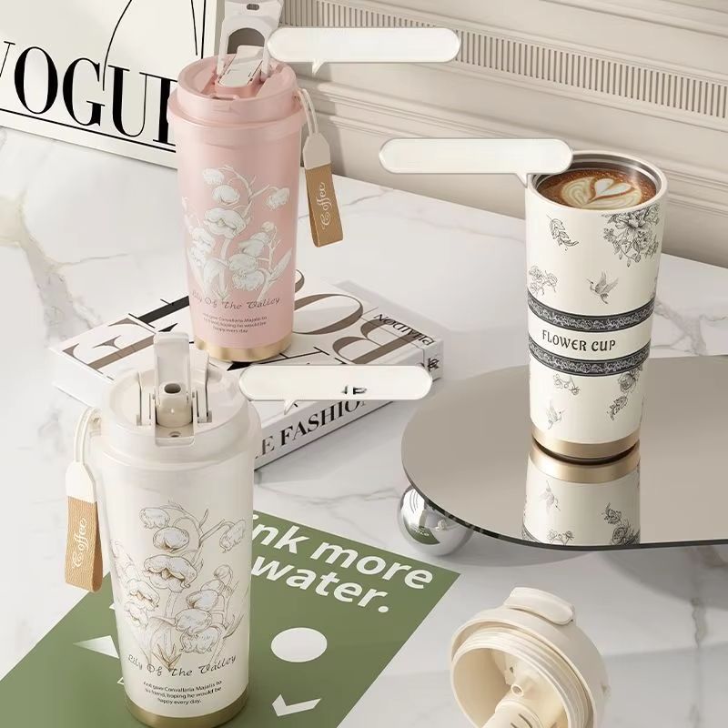 GIANXI 500ML Flower Pattern Coffee Cup Stainless Steel Coffee Thermo Bottle Household Cafe Cup For Coffee Coffeeware Teaware