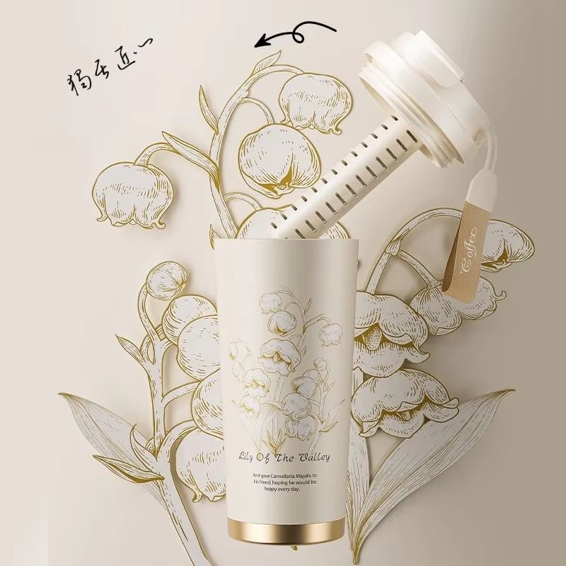 GIANXI 500ML Flower Pattern Coffee Cup Stainless Steel Coffee Thermo Bottle Household Cafe Cup For Coffee Coffeeware Teaware