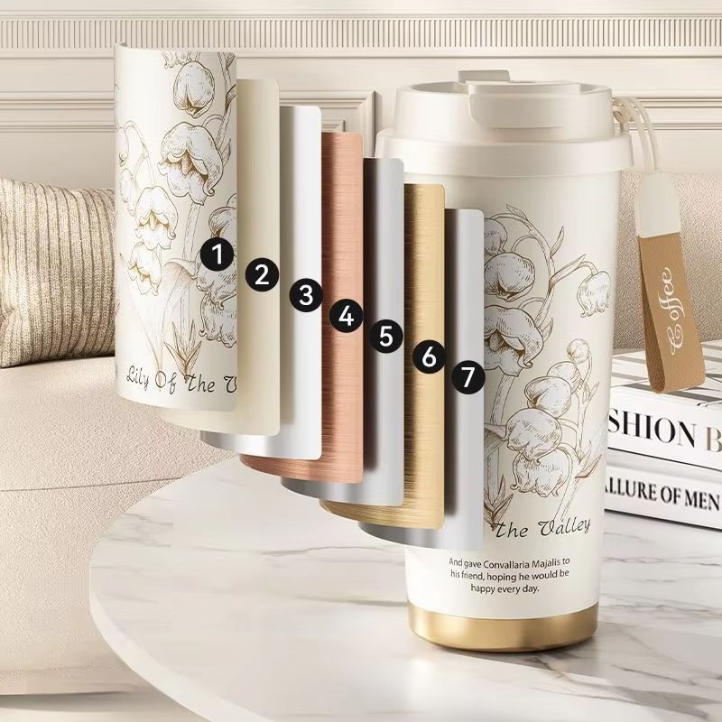 GIANXI 500ML Flower Pattern Coffee Cup Stainless Steel Coffee Thermo Bottle Household Cafe Cup For Coffee Coffeeware Teaware
