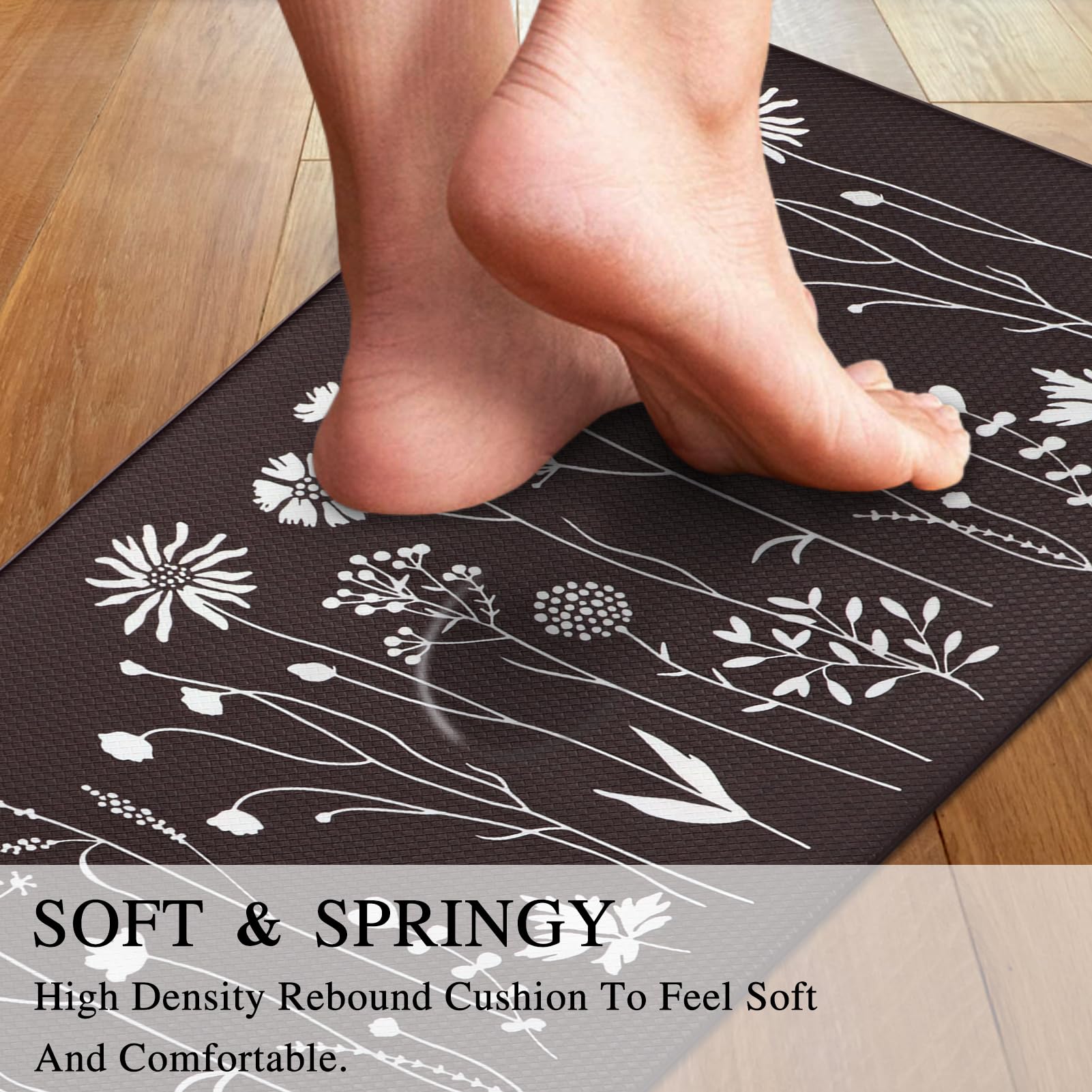 2 Pcs Kitchen Mat for Floor, Cushioned Anti-Fatigue Kitchen Mats, PVC Non-Slip Waterproof Kitchen Rugs Set for Kitchen, Office, Sink, 17"x47"+17"x29" (Dark Brown)