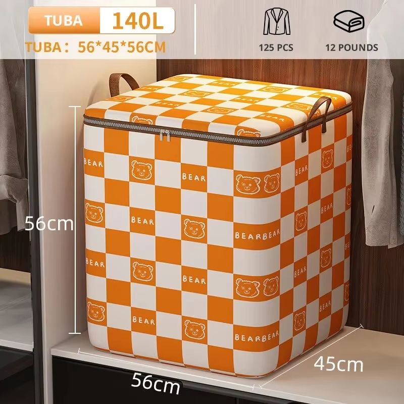 Portable Large Capacity Quilt Storage Bag Cute Bear Plaid Pattern Clothes Organizer Perfect Home Moving Storage Bag