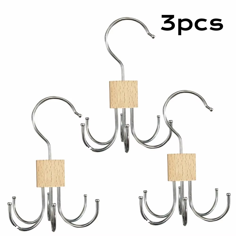 360° Rotating Storage Hanger Hook Multi-Claw Bag Metal Belts Rack Wooden Organizer For Bras Ties Scarves Household Closet Acces