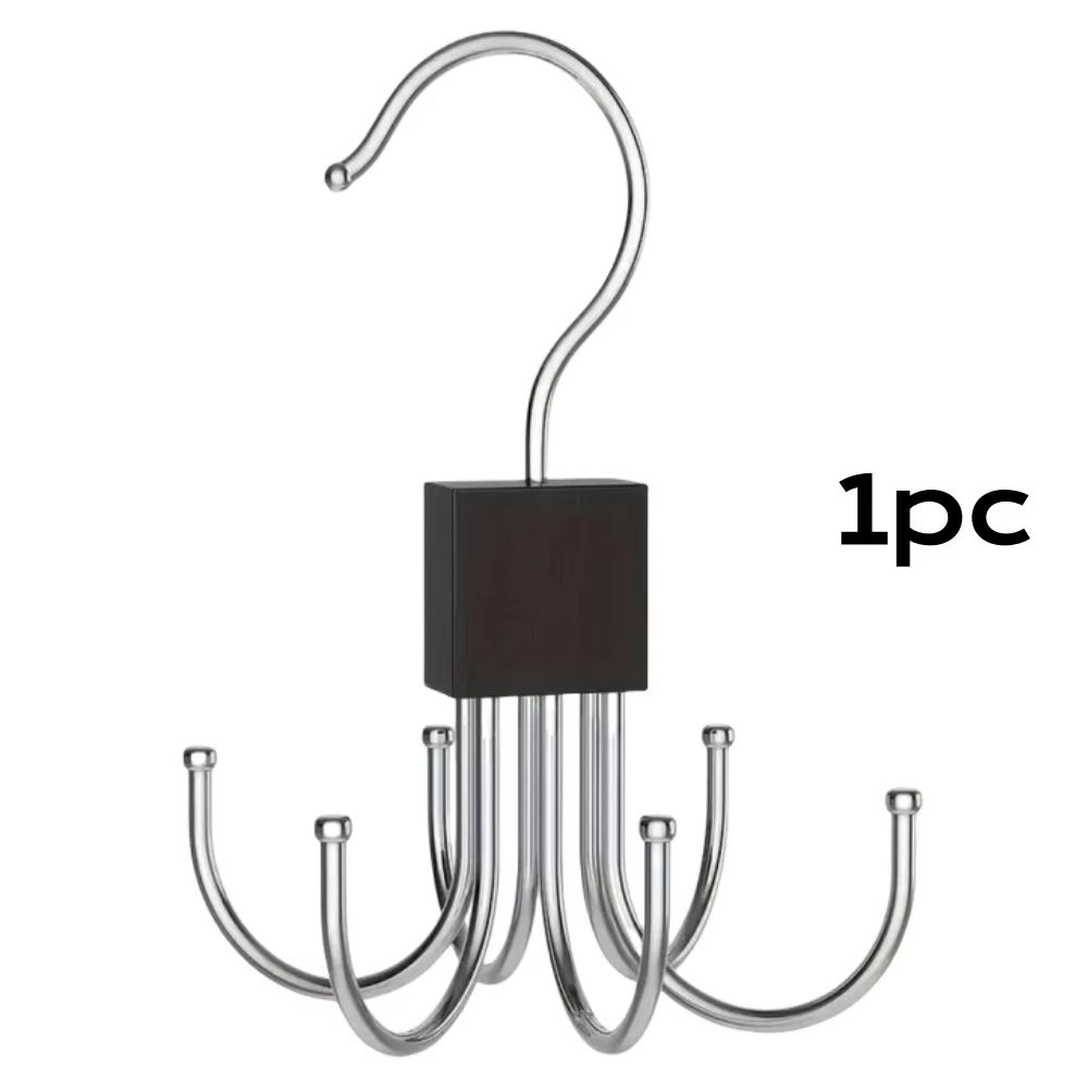 360° Rotating Storage Hanger Hook Multi-Claw Bag Metal Belts Rack Wooden Organizer For Bras Ties Scarves Household Closet Acces