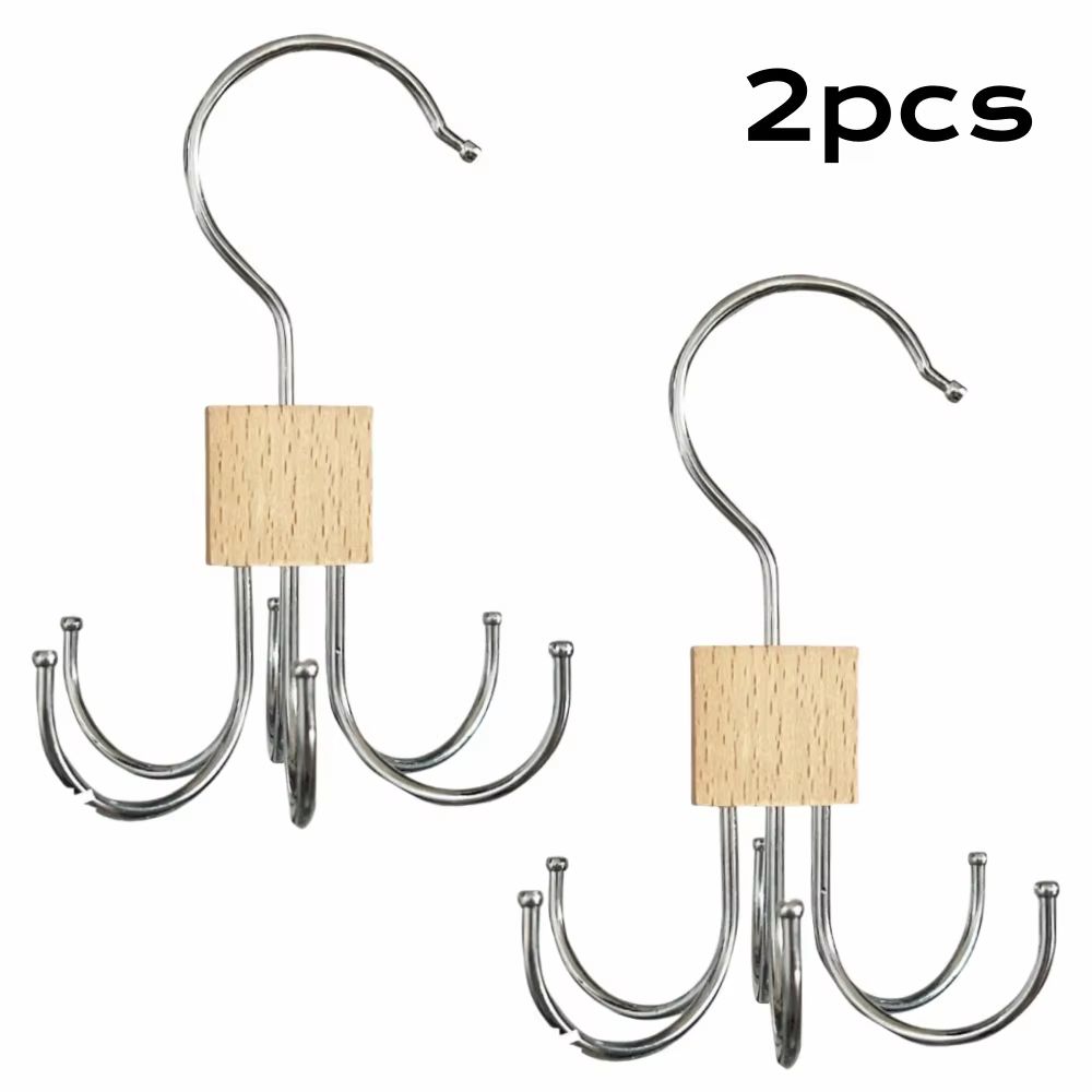 360° Rotating Storage Hanger Hook Multi-Claw Bag Metal Belts Rack Wooden Organizer For Bras Ties Scarves Household Closet Acces