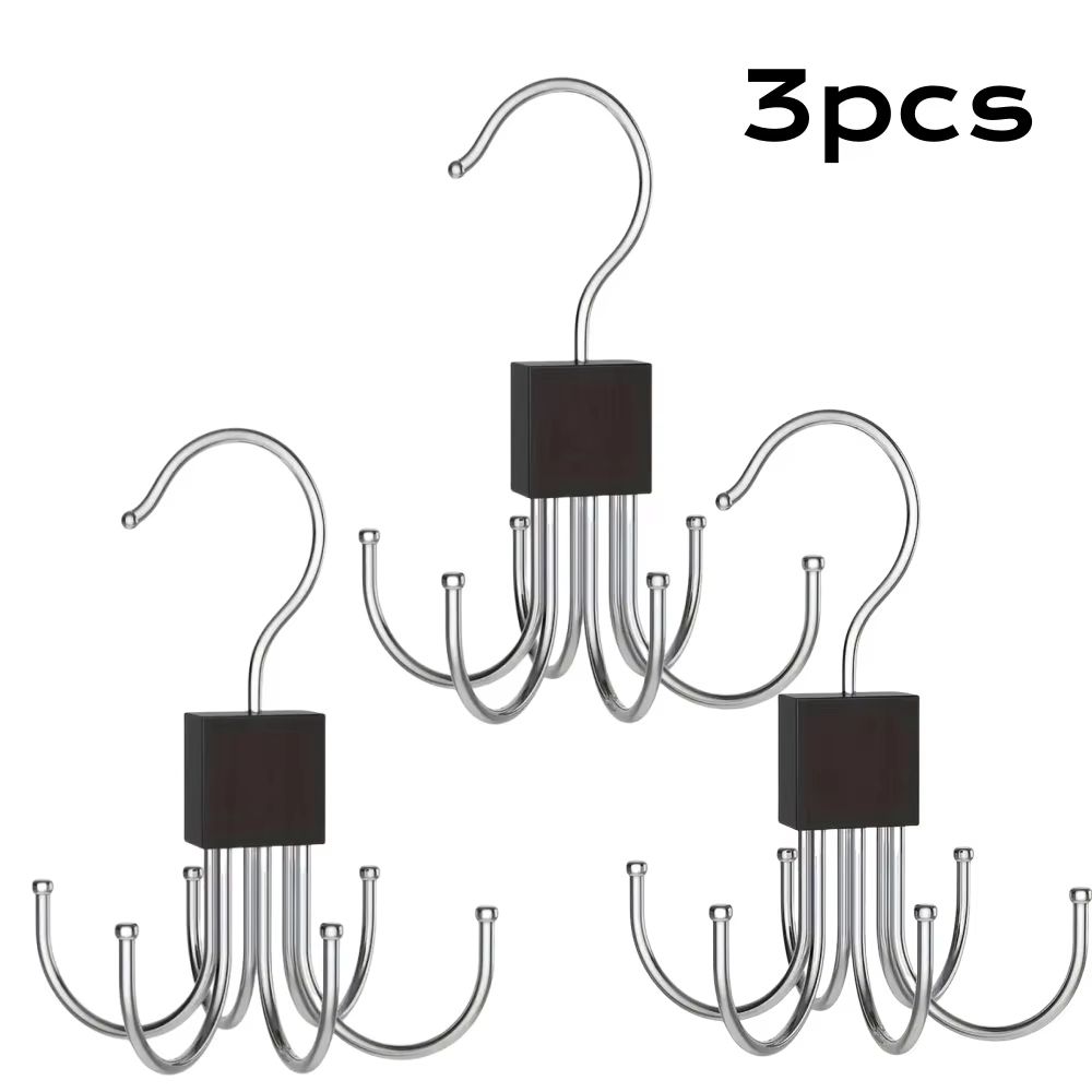 360° Rotating Storage Hanger Hook Multi-Claw Bag Metal Belts Rack Wooden Organizer For Bras Ties Scarves Household Closet Acces