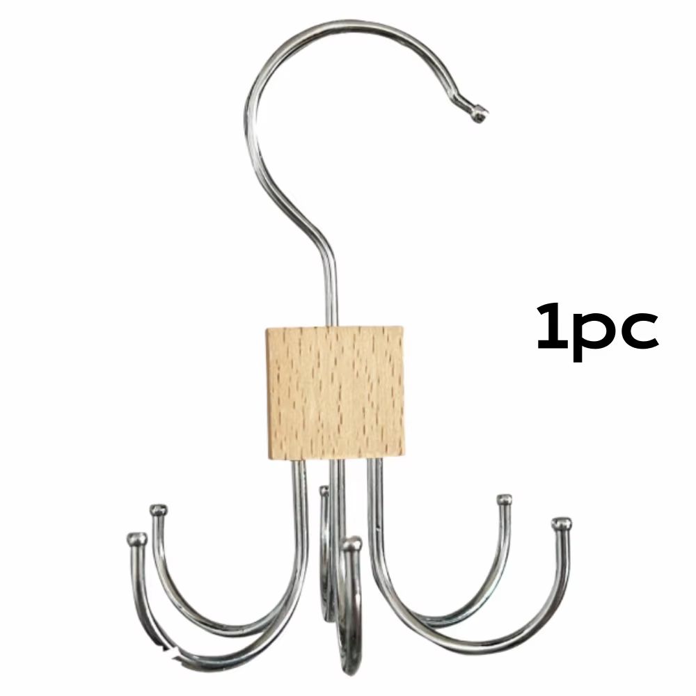 360° Rotating Storage Hanger Hook Multi-Claw Bag Metal Belts Rack Wooden Organizer For Bras Ties Scarves Household Closet Acces