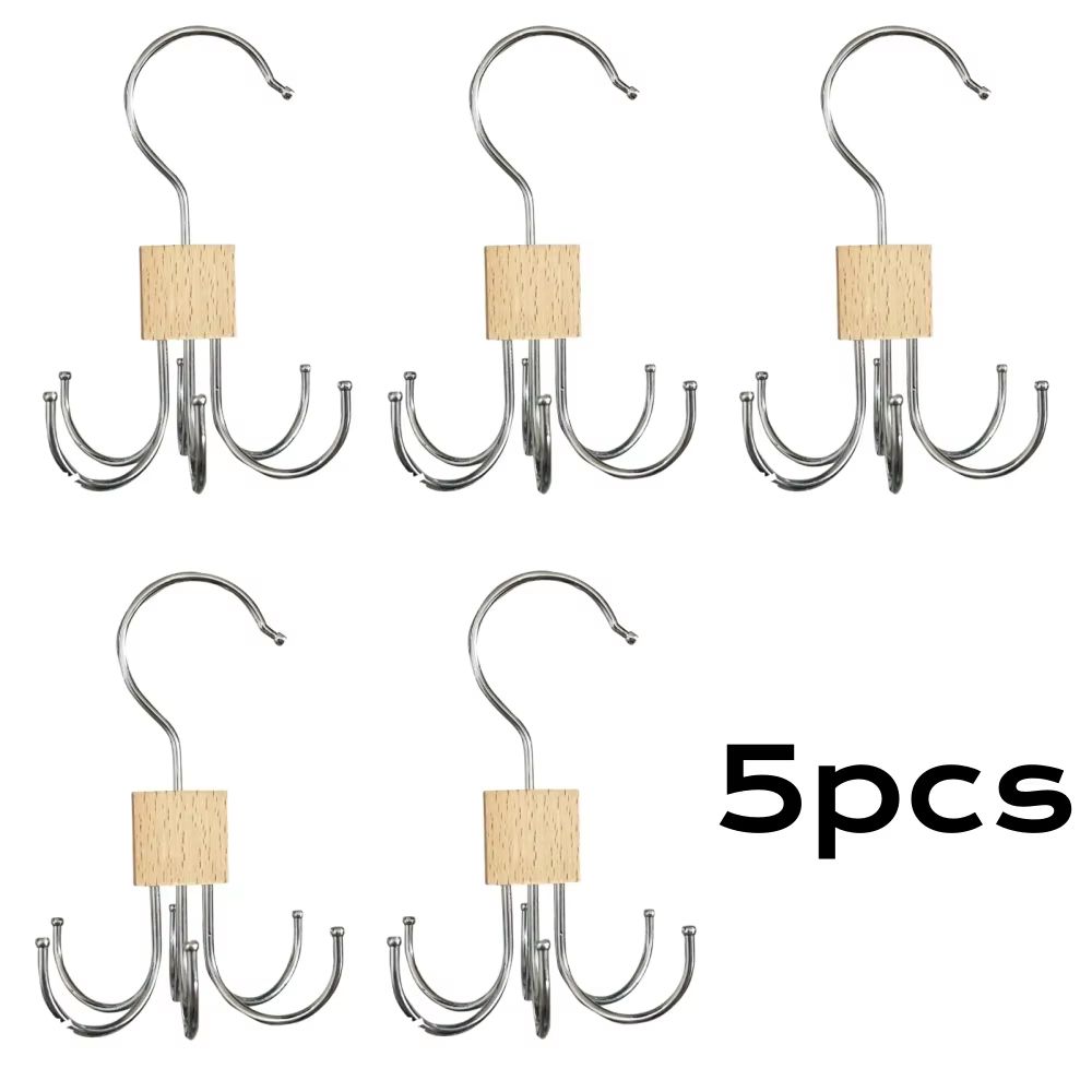 360° Rotating Storage Hanger Hook Multi-Claw Bag Metal Belts Rack Wooden Organizer For Bras Ties Scarves Household Closet Acces