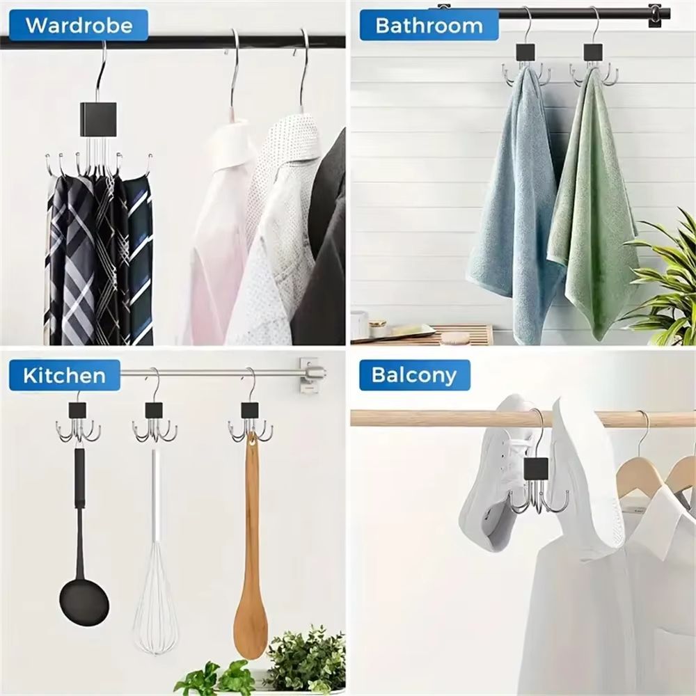 360° Rotating Storage Hanger Hook Multi-Claw Bag Metal Belts Rack Wooden Organizer For Bras Ties Scarves Household Closet Acces