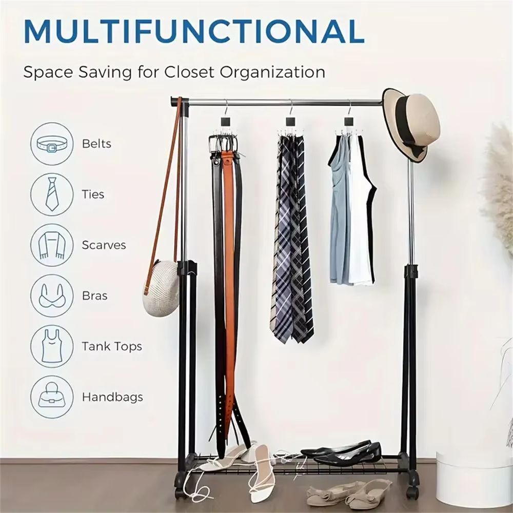360° Rotating Storage Hanger Hook Multi-Claw Bag Metal Belts Rack Wooden Organizer For Bras Ties Scarves Household Closet Acces