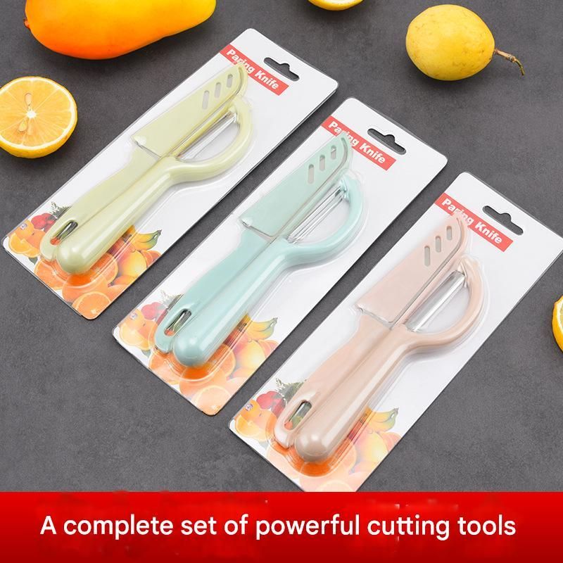 2pcs Multifunctional Long Handle Peeler and Knife Set, Sharp Peeler, Fruits, Vegetable, Potato, Carrot, Easy Peeling Tools, Kitchen Gadgets