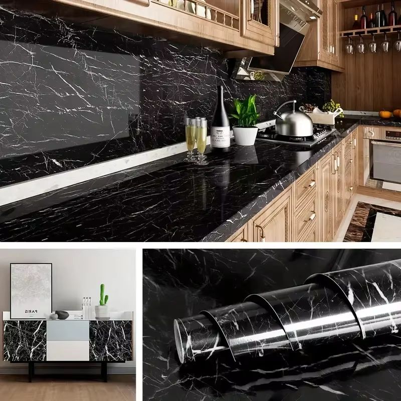 Marble Wall Stickers Wallpaper, Kitchen Self-adhesive Wall Stickers, PVC Waterproof Greaseproof Stickers Bathroom Stickers