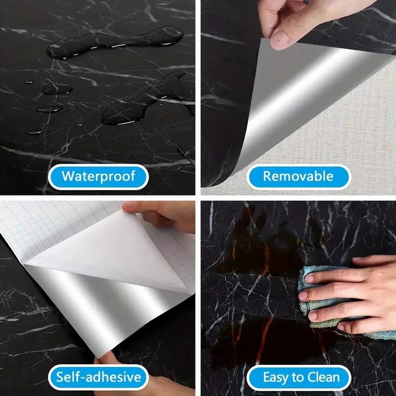 Marble Wall Stickers Wallpaper, Kitchen Self-adhesive Wall Stickers, PVC Waterproof Greaseproof Stickers Bathroom Stickers