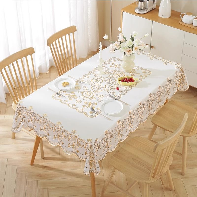 PVC Table Cloth Waterproof Oil-proof Tablecloth Non-washing Tea Table Cloth Hot Gold Household Table Cloth Accessories Home