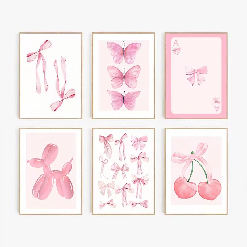 202408WYJ1552 Abstract Art Poster Butterfly Playing Card Cherry Minimalist painting Canvas printing Home Wall art decoration hanging paintings