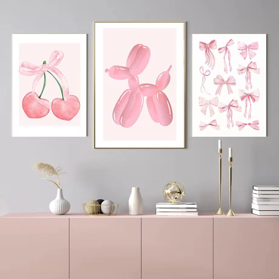 202408WYJ1552 Abstract Art Poster Butterfly Playing Card Cherry Minimalist painting Canvas printing Home Wall art decoration hanging paintings