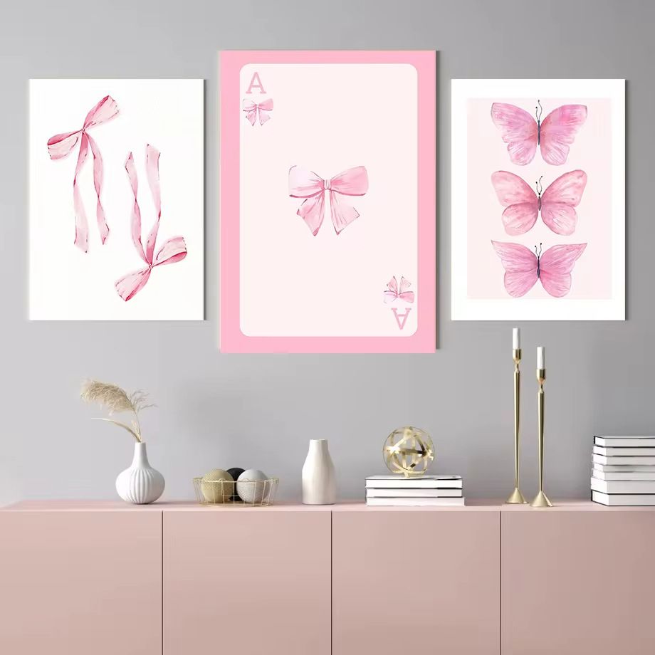 202408WYJ1552 Abstract Art Poster Butterfly Playing Card Cherry Minimalist painting Canvas printing Home Wall art decoration hanging paintings