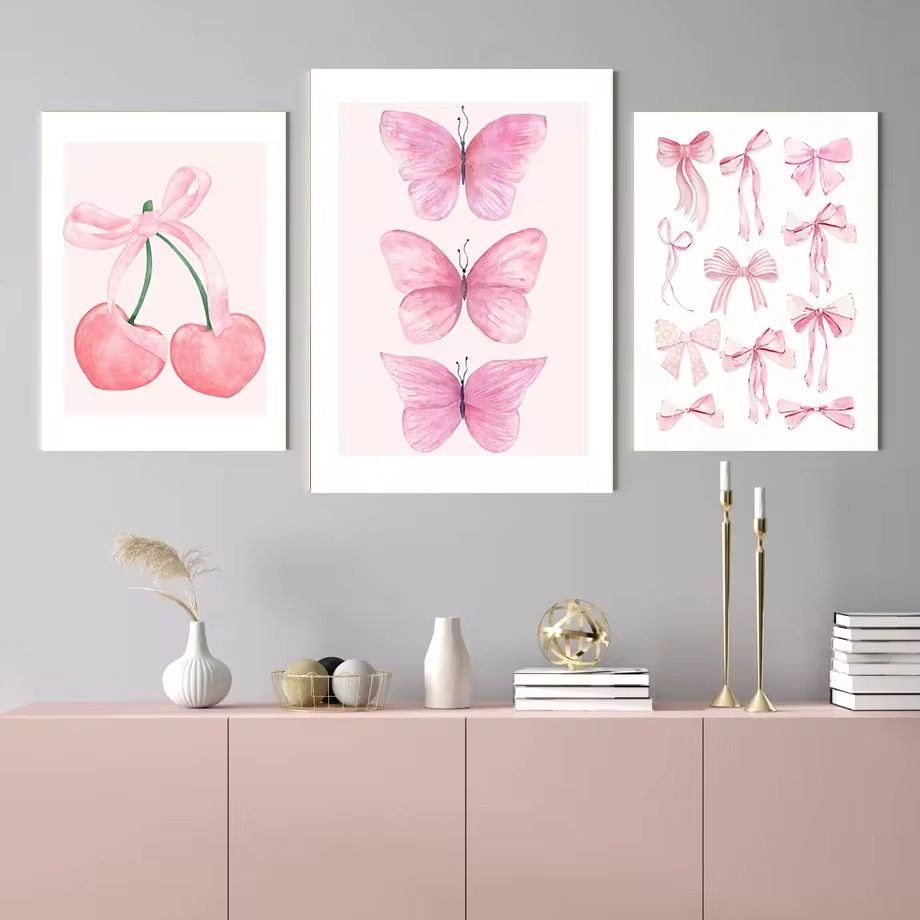 202408WYJ1552 Abstract Art Poster Butterfly Playing Card Cherry Minimalist painting Canvas printing Home Wall art decoration hanging paintings