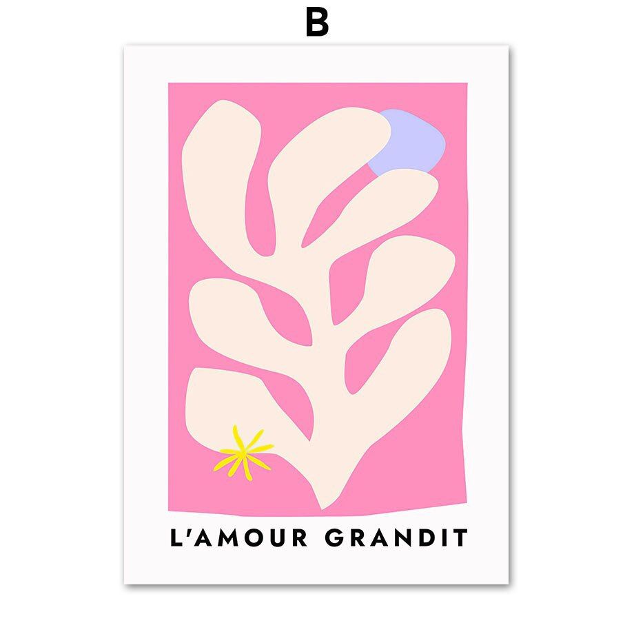 202408WYJ1559 Pink Flower Letter Posters Canvas Painting Modern Love Heart Round Shape Pictures Prints Wall Art for Living Room Decor Unframed