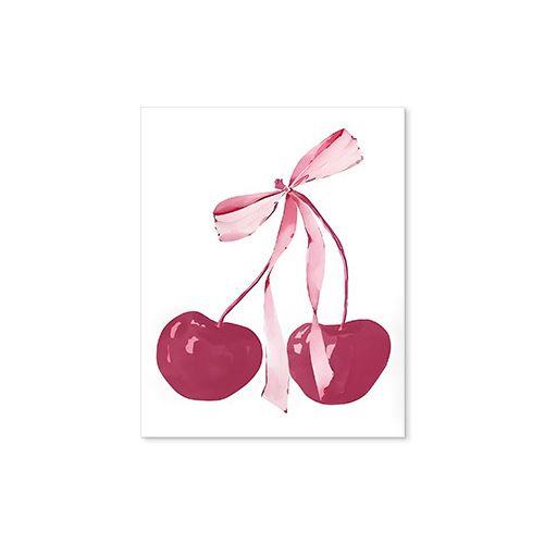 202411WYJ1709 Romantic pink bow cherry wine glass bedroom living room canvas painting decorative painting Canvas Painting Picture Aesthetics Room Decor