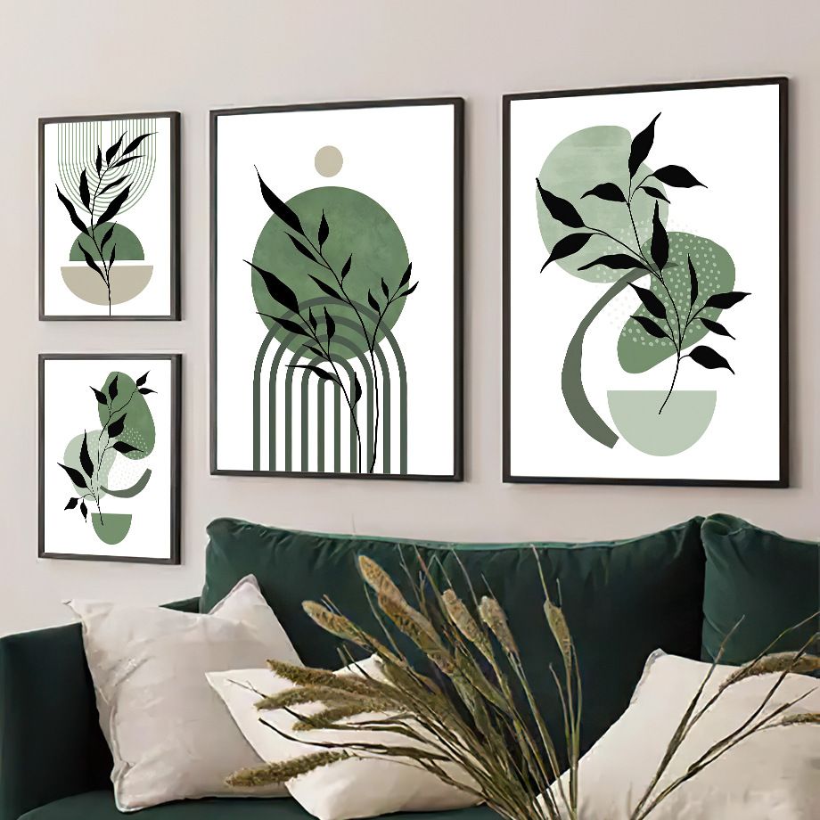 202307WYJ821 Abstract Boho Canvas Painting Green Leaves Sun Rainbow Girl Nordic Wall Art Indoor Pictures Posters Prints For Living Room Decor