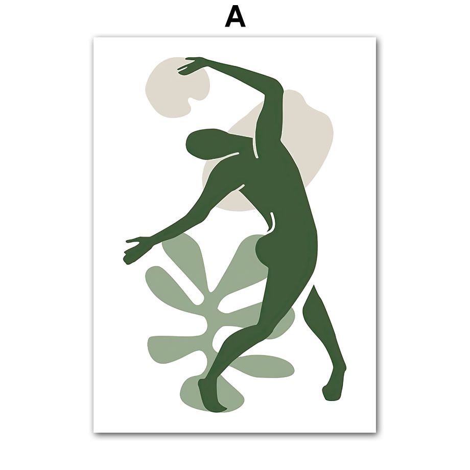 202307WYJ821 Abstract Boho Canvas Painting Green Leaves Sun Rainbow Girl Nordic Wall Art Indoor Pictures Posters Prints For Living Room Decor