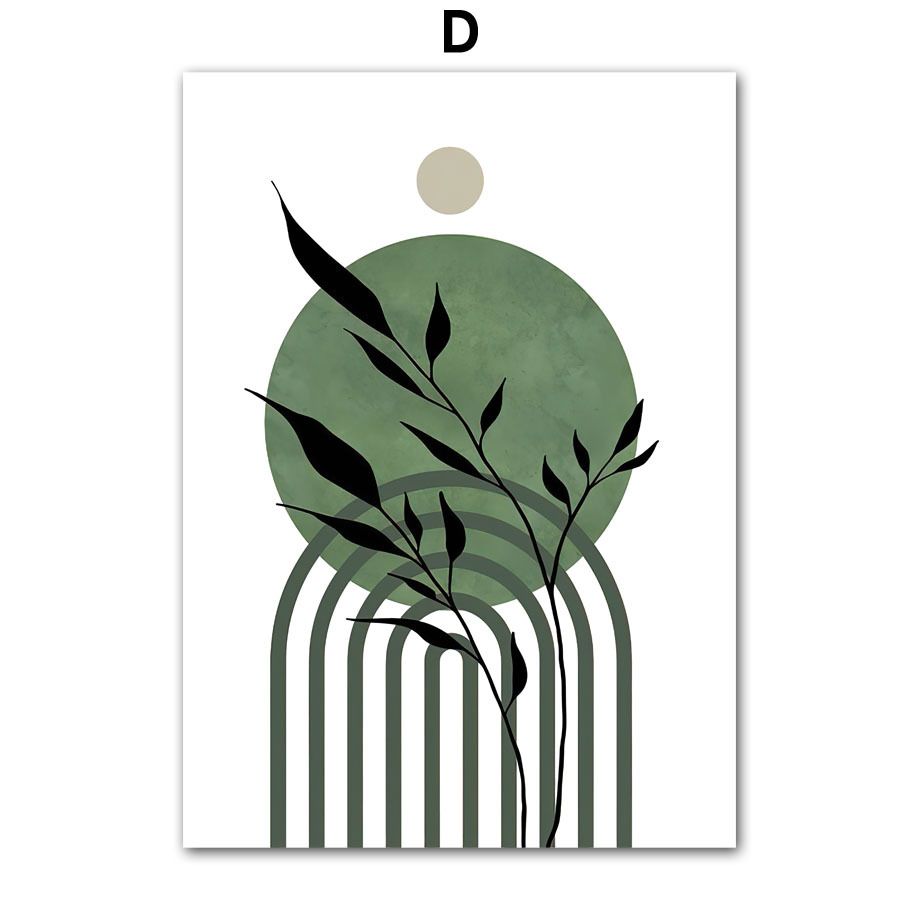 202307WYJ821 Abstract Boho Canvas Painting Green Leaves Sun Rainbow Girl Nordic Wall Art Indoor Pictures Posters Prints For Living Room Decor