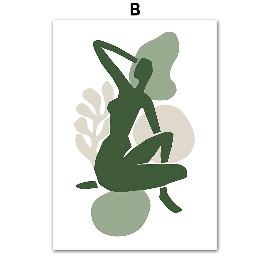 202307WYJ821 Abstract Boho Canvas Painting Green Leaves Sun Rainbow Girl Nordic Wall Art Indoor Pictures Posters Prints For Living Room Decor