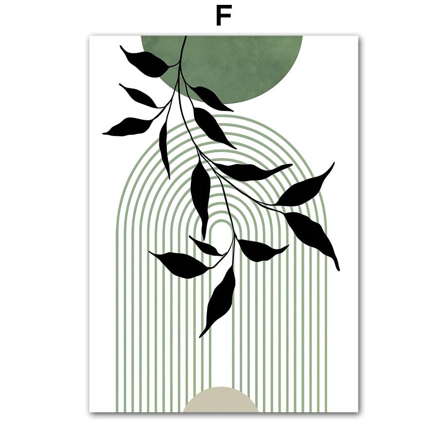 202307WYJ821 Abstract Boho Canvas Painting Green Leaves Sun Rainbow Girl Nordic Wall Art Indoor Pictures Posters Prints For Living Room Decor