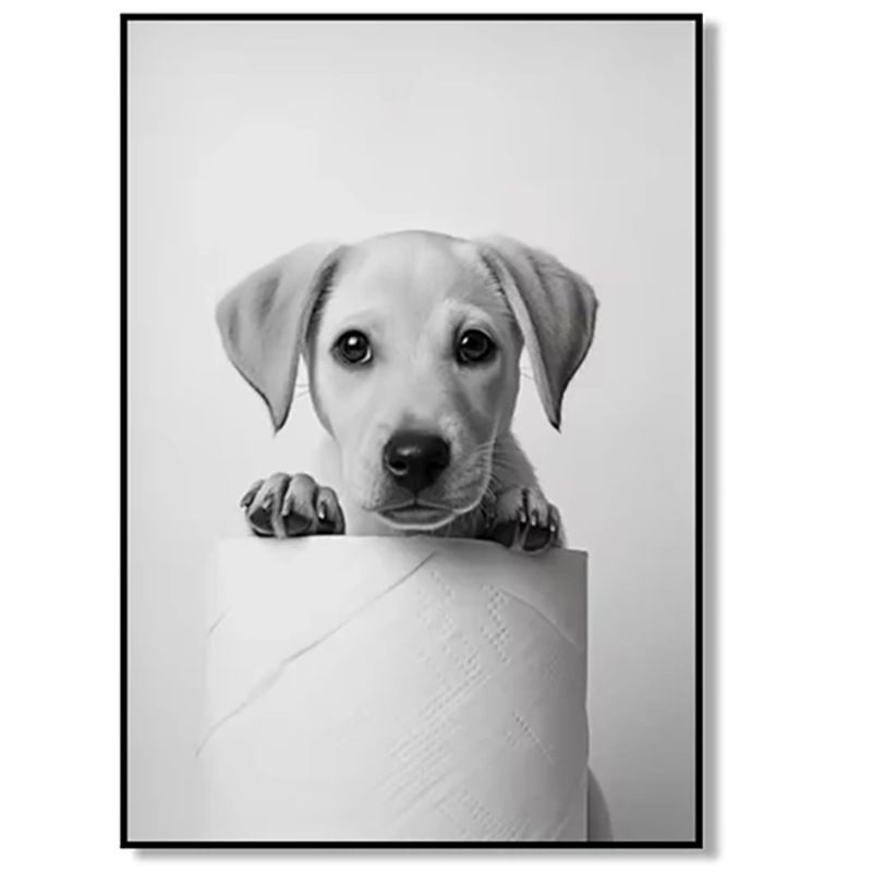 202502WYJ1844 Black and White Cute Animals and Toilet Paper Art Posters Prints Lion Dogs Elephants Canvas Paintings Bathroom Wall Decoration