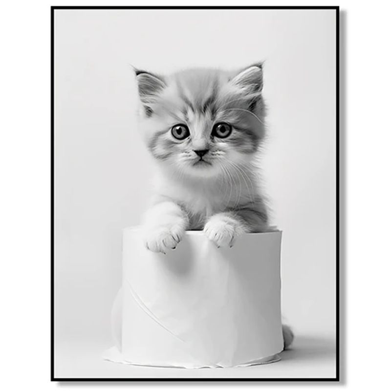 202502WYJ1844 Black and White Cute Animals and Toilet Paper Art Posters Prints Lion Dogs Elephants Canvas Paintings Bathroom Wall Decoration