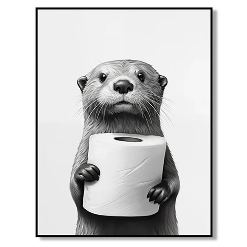 202502WYJ1844 Black and White Cute Animals and Toilet Paper Art Posters Prints Lion Dogs Elephants Canvas Paintings Bathroom Wall Decoration