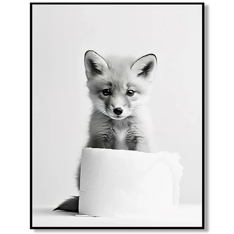 202502WYJ1844 Black and White Cute Animals and Toilet Paper Art Posters Prints Lion Dogs Elephants Canvas Paintings Bathroom Wall Decoration