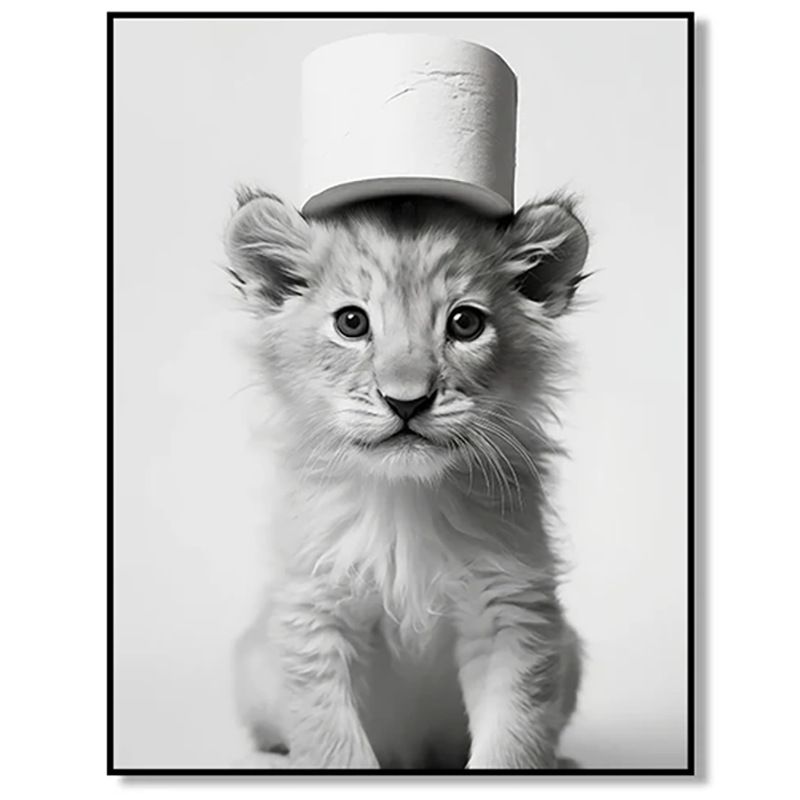 202502WYJ1844 Black and White Cute Animals and Toilet Paper Art Posters Prints Lion Dogs Elephants Canvas Paintings Bathroom Wall Decoration