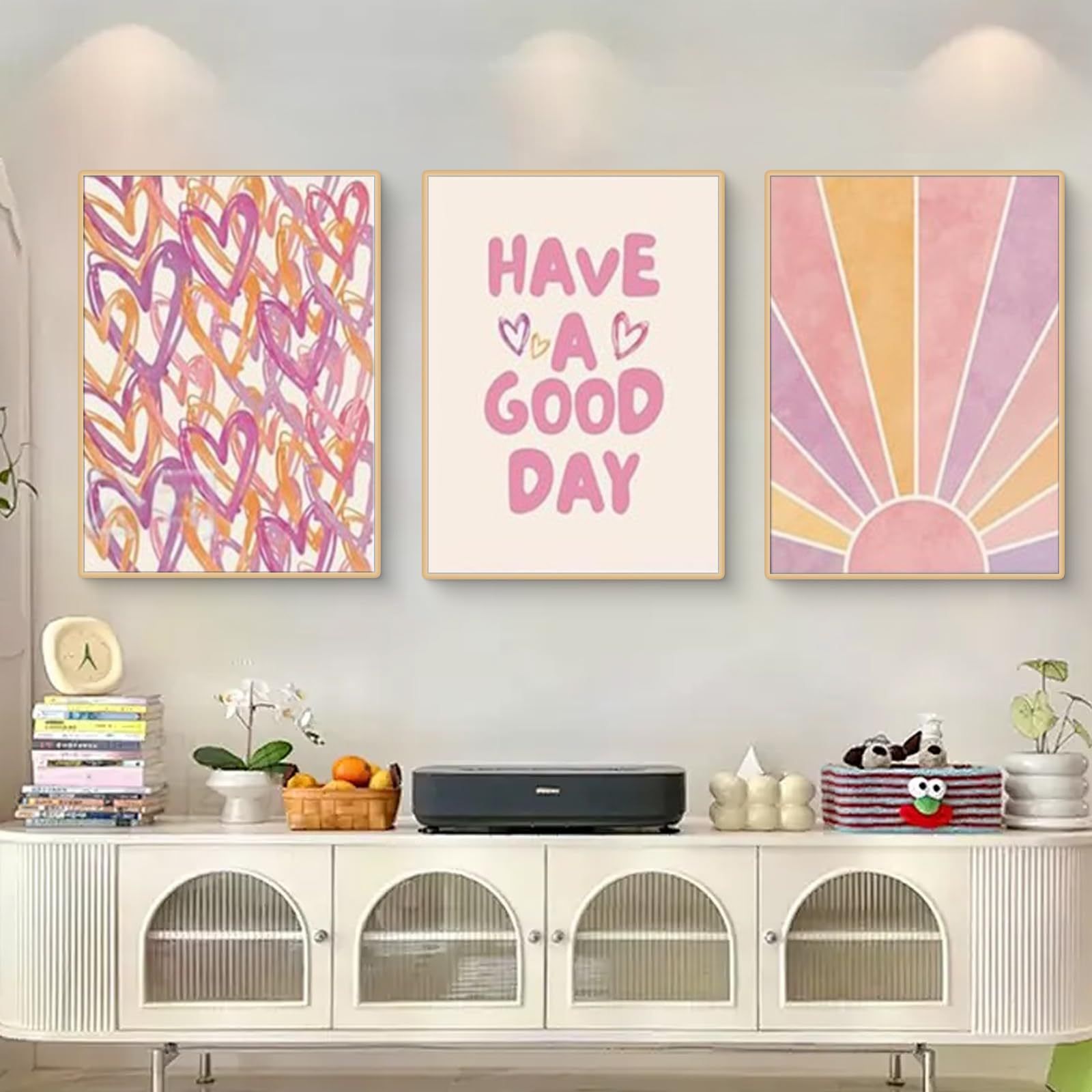 202501WYJ1805 Nordic modern pink illustration wind cartoon sun love girl bedroom canvas decorative painting core poster frameless