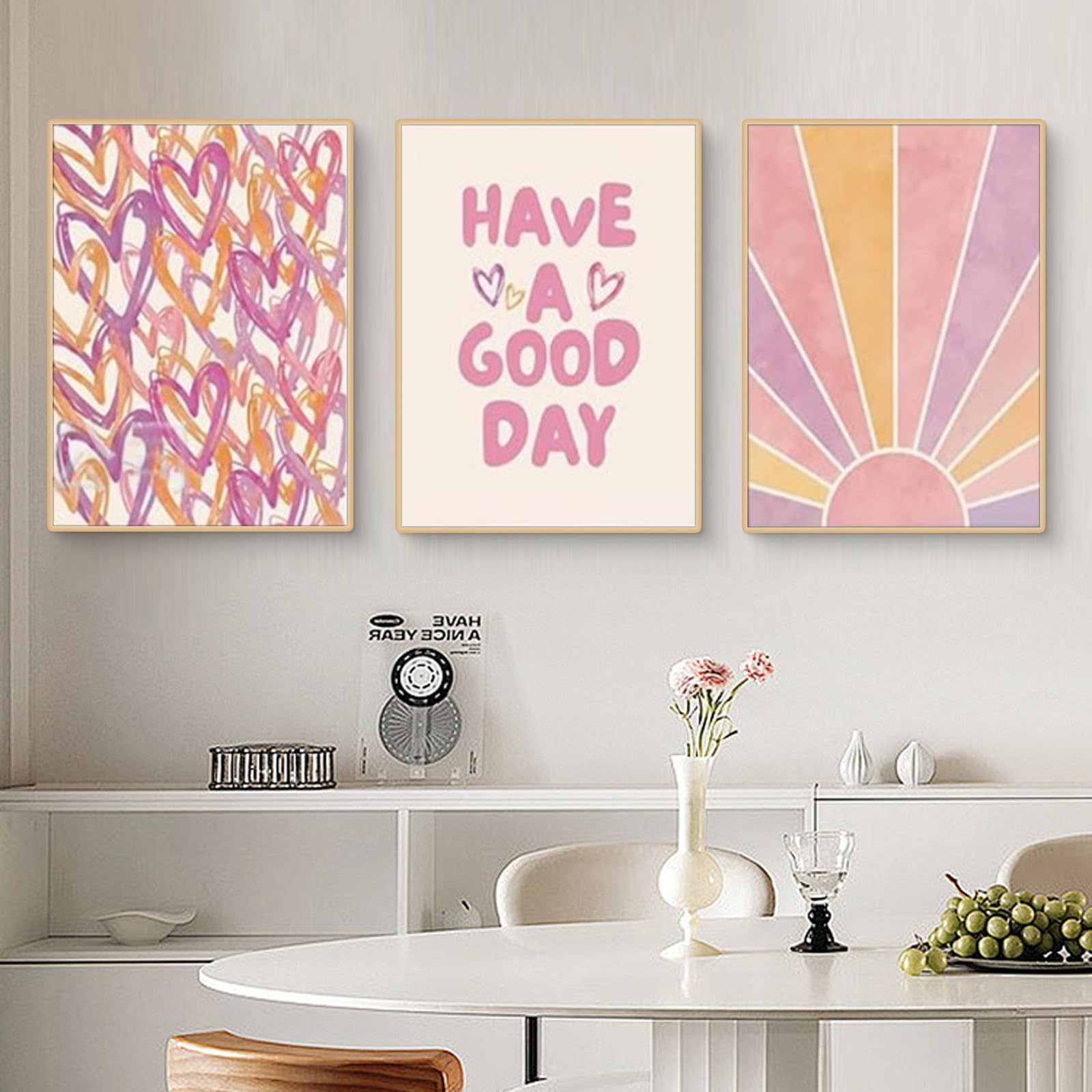 202501WYJ1805 Nordic modern pink illustration wind cartoon sun love girl bedroom canvas decorative painting core poster frameless