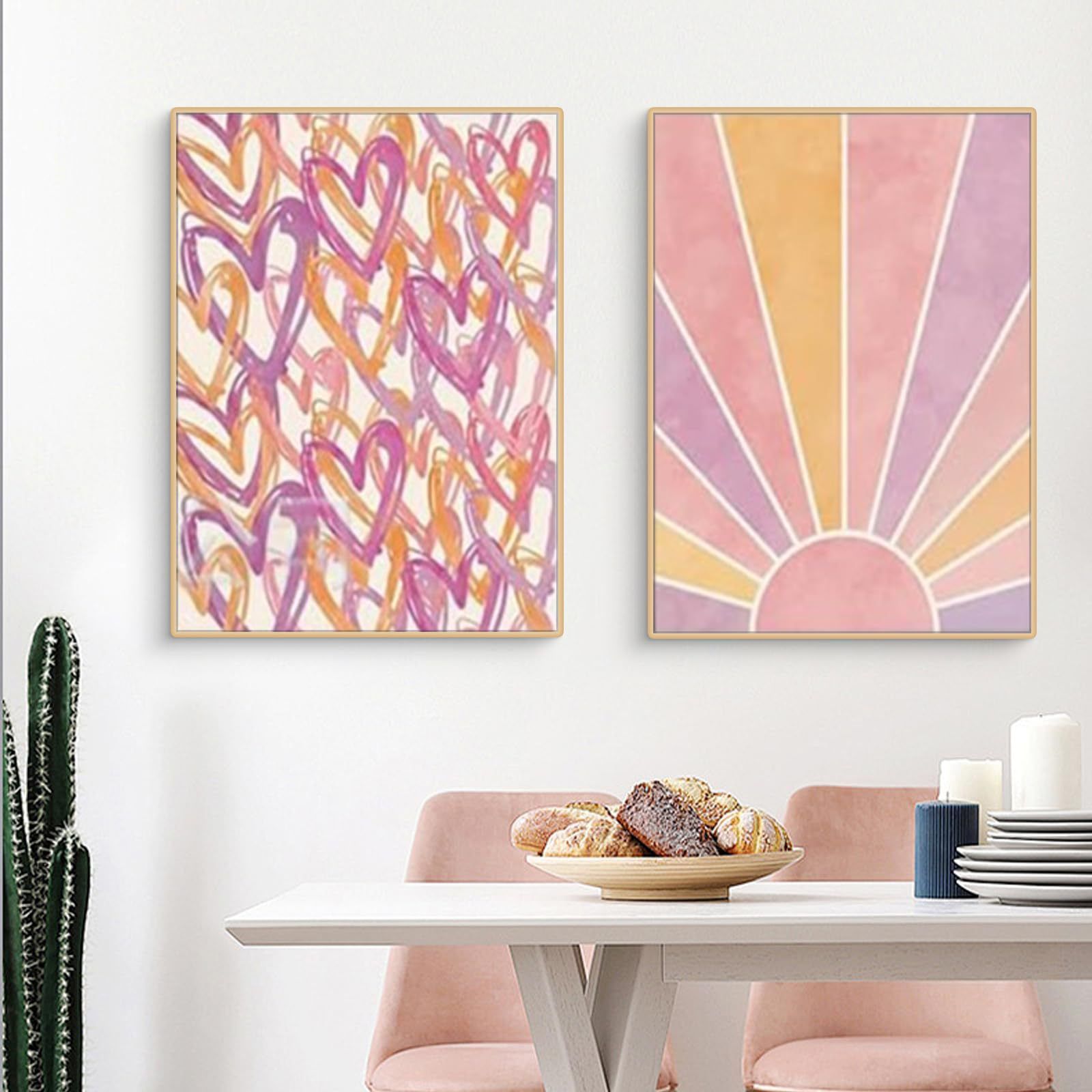 202501WYJ1805 Nordic modern pink illustration wind cartoon sun love girl bedroom canvas decorative painting core poster frameless