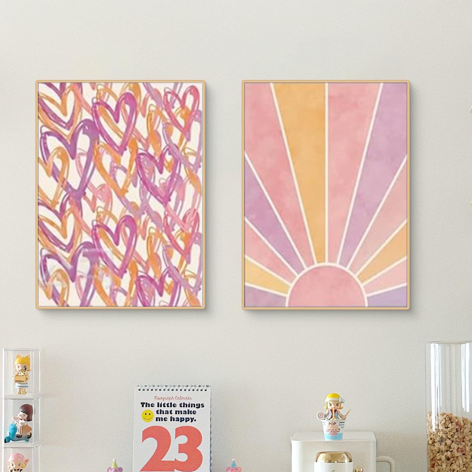 202501WYJ1805 Nordic modern pink illustration wind cartoon sun love girl bedroom canvas decorative painting core poster frameless