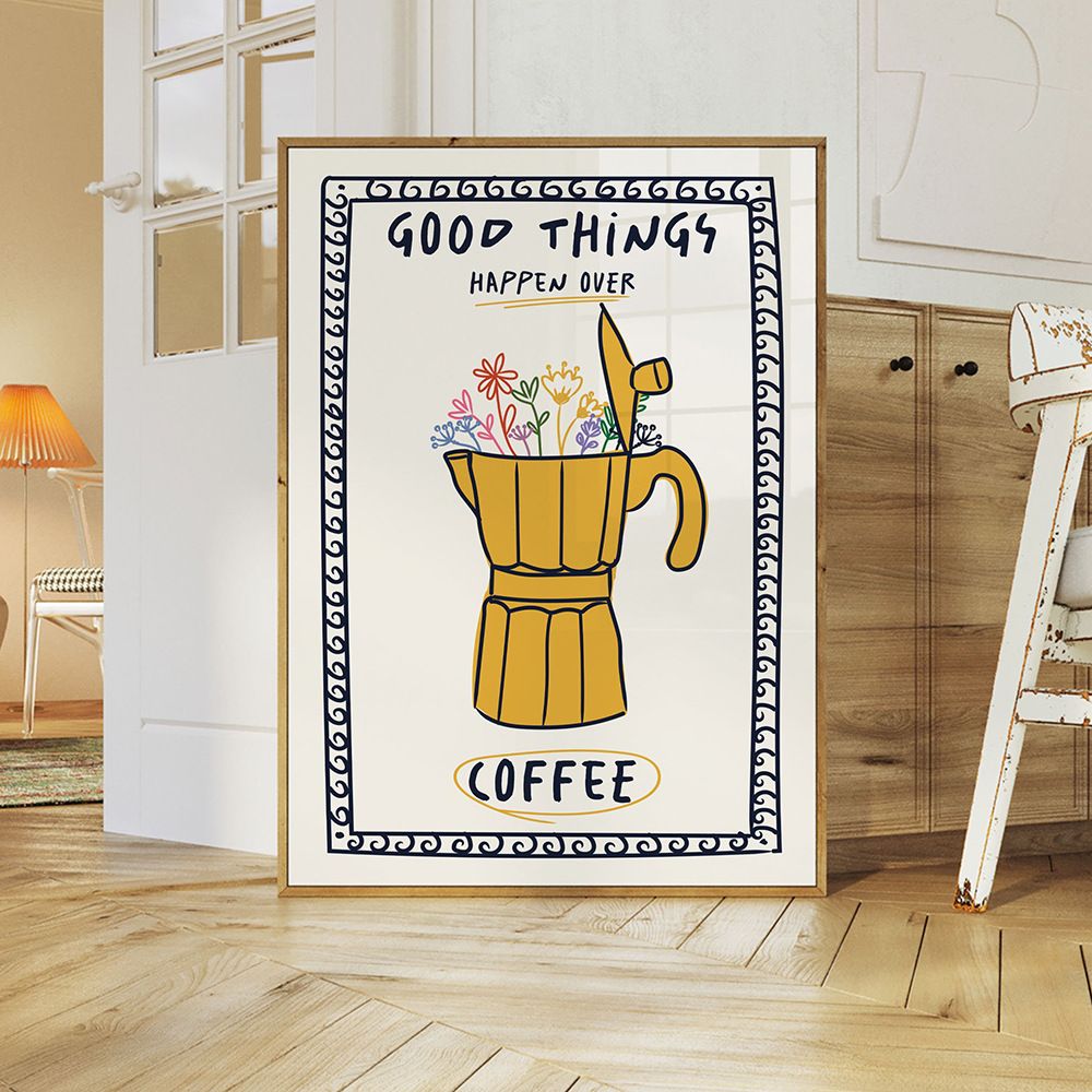 202502WYJ1855 Trendy Coffee Cheers Print Posters Retro Wine Pasta Night Food Canvas Print Painting Bar Cart Art Decor Maximalist Room Decor