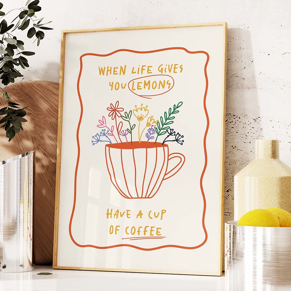 202502WYJ1855 Trendy Coffee Cheers Print Posters Retro Wine Pasta Night Food Canvas Print Painting Bar Cart Art Decor Maximalist Room Decor