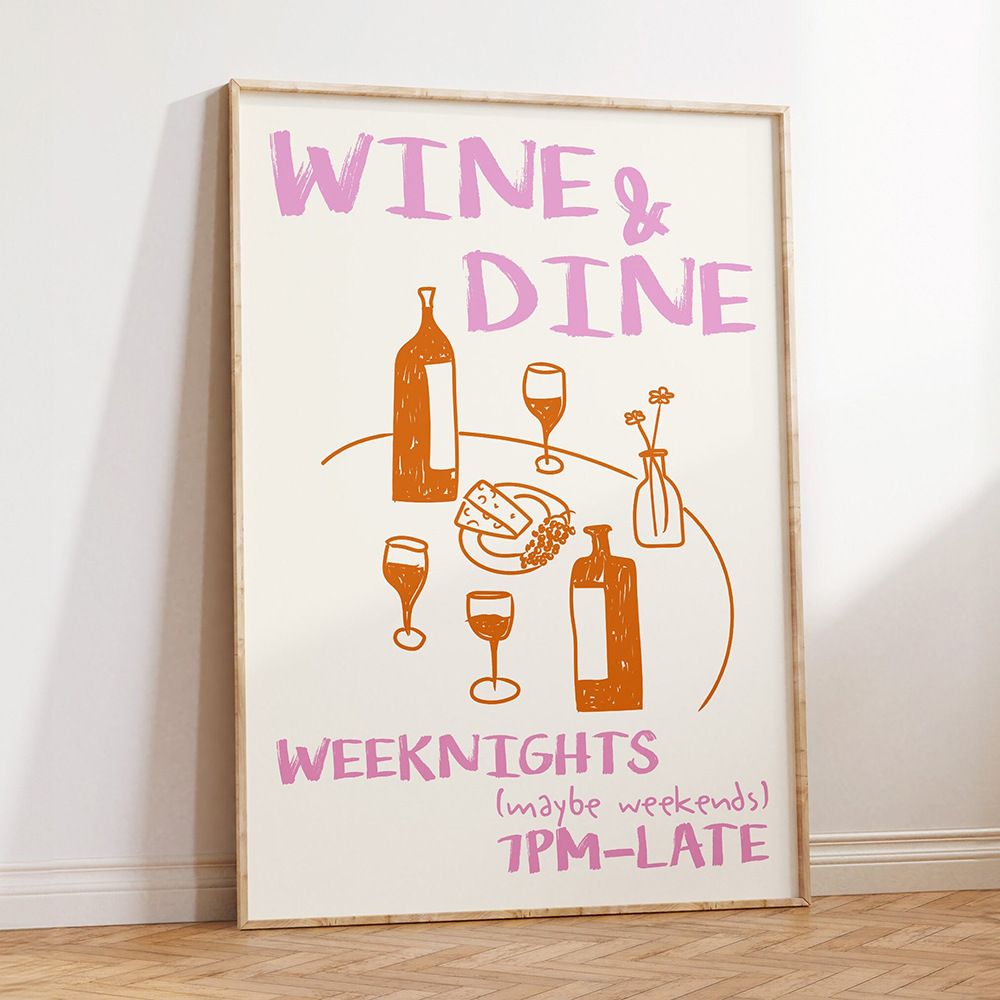 202502WYJ1855 Trendy Coffee Cheers Print Posters Retro Wine Pasta Night Food Canvas Print Painting Bar Cart Art Decor Maximalist Room Decor