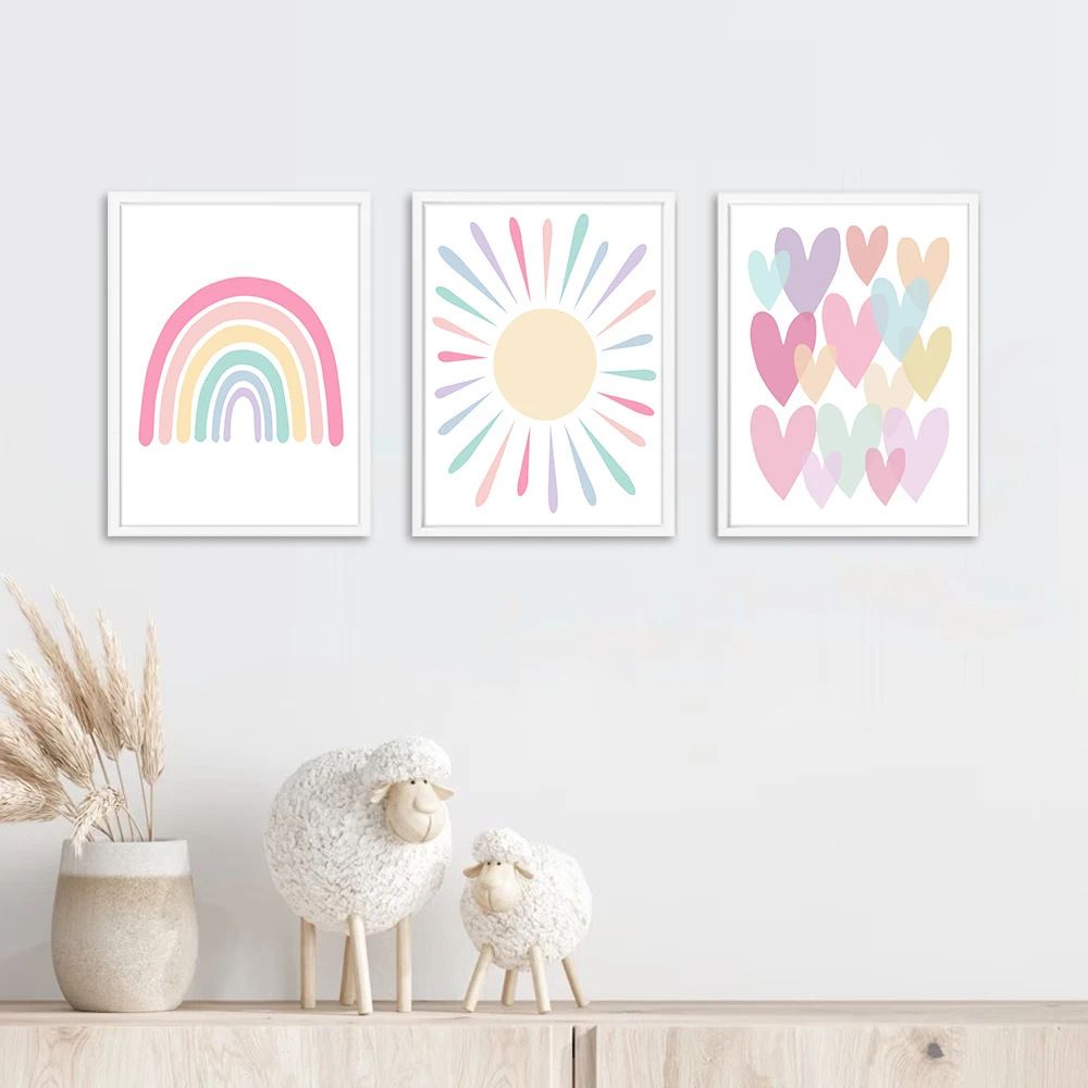 202401WYJ1061 Cartoon Pastel Sun Rainbow Heart Growth Quotes Wall Art Nordic Posters Pictures Kids Room Decor Canvas Painting Prints