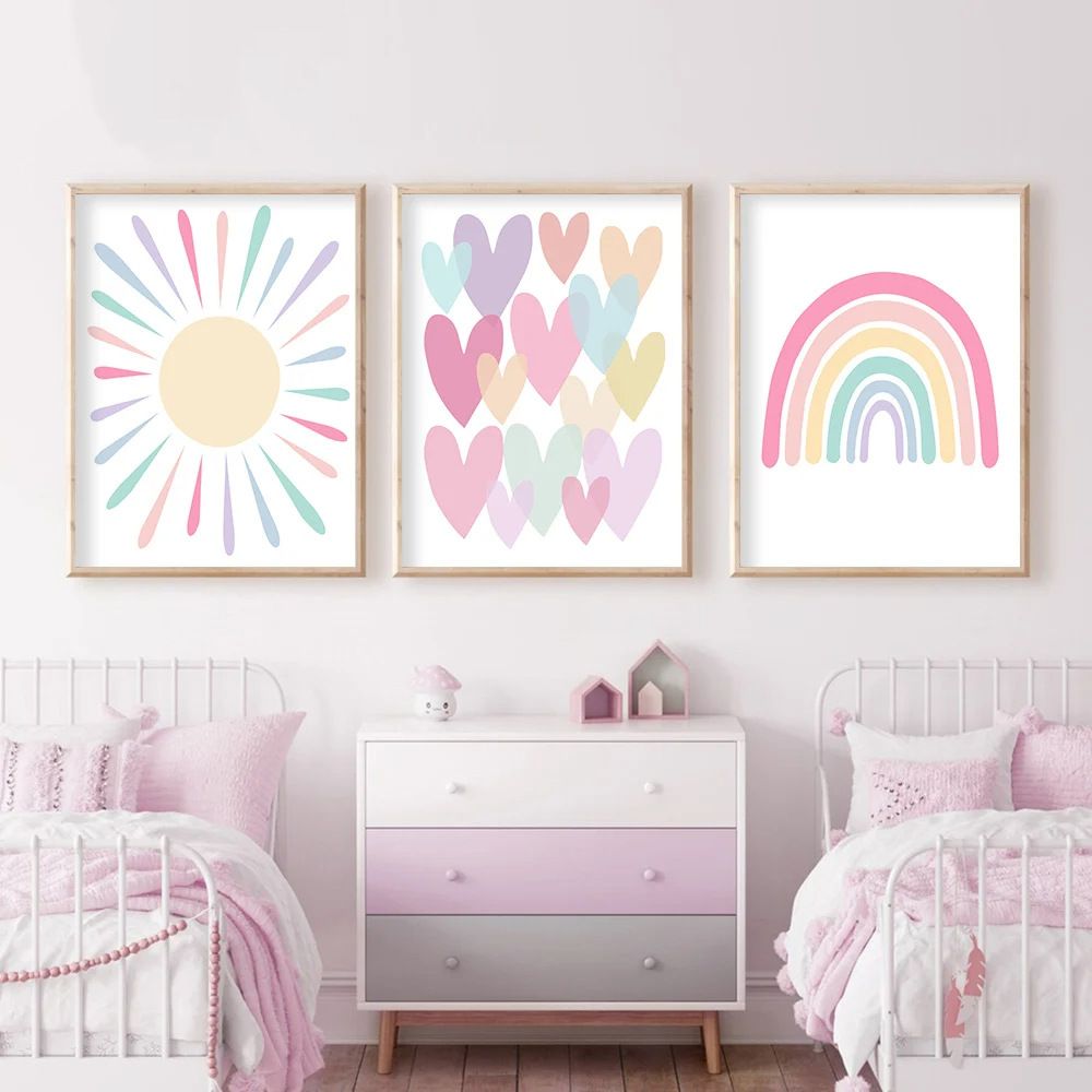 202401WYJ1061 Cartoon Pastel Sun Rainbow Heart Growth Quotes Wall Art Nordic Posters Pictures Kids Room Decor Canvas Painting Prints