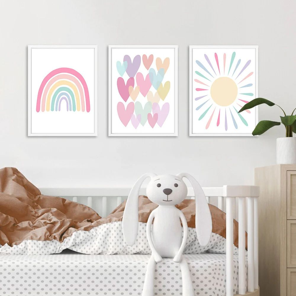 202401WYJ1061 Cartoon Pastel Sun Rainbow Heart Growth Quotes Wall Art Nordic Posters Pictures Kids Room Decor Canvas Painting Prints