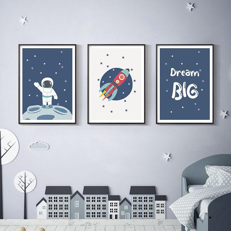 202407WYJ1421 Astronaut Cosmic Alphanumeric Moon Illustration Poster Wall Scandinavian Art Pictures Children's Room Decoration